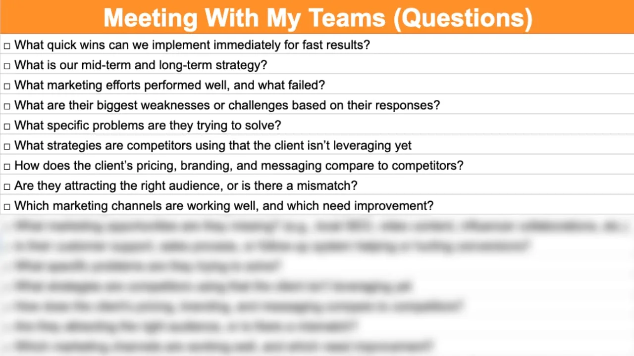 onbaording questions after getting client